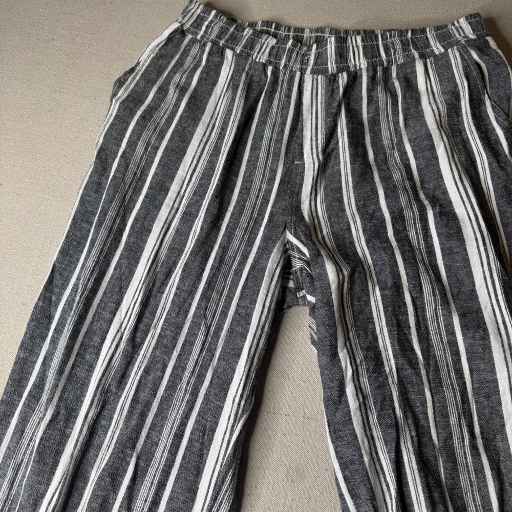 Briggs Womens XL Linen Blend Striped Wide Leg Palazzo Pants Elastic Waist